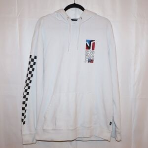 Vans Off The Wall White Hoodie with Checkered Sleeve. Men's Large. Good Conditio